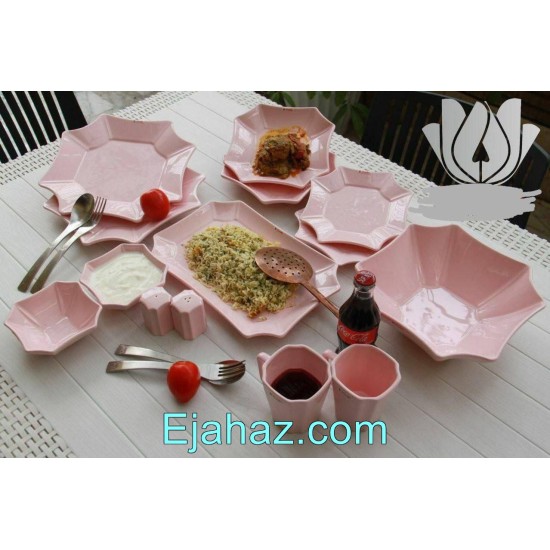 سرویس غذاخوری سرامیکی دو نفره 14 پارچه صورتی سرویس غذاخوری سرامیکی دو نفره 14 پارچه صورتی