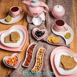 صبحانه خوری سرامیکی لاو  آیسرام 19 پارچه صورتی سفید