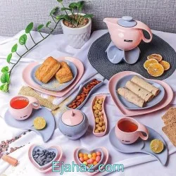 صبحانه خوری سرامیکی لاو  آیسرام 19 پارچه طوسی صورتی