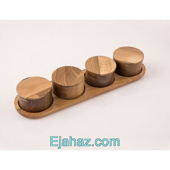 جا ادویه چوبی آماهوم گرد 4 تایی جا ادویه چوبی آماهوم گرد 4 تایی