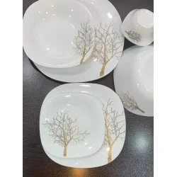 سرویس آرکوپال مقصود 26 پارچه مربع درخت طلا لبه سفید