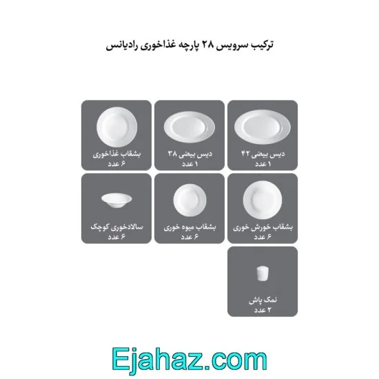 سرویس چینی زرین 28 پارچه غذاخوری رادیانس آداجیو رز