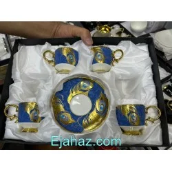 سرویس قهوه خوری 12 پارچه چینی طاووس آبی