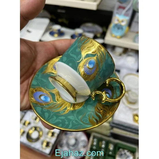 سرویس قهوه خوری 12 پارچه چینی طاووس سبز