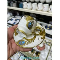 سرویس قهوه خوری 12 پارچه چینی طاووس سفید
