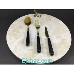 قاشق و چنگال دسته سرامیک ماربل مشکی طلایی
