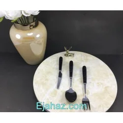 قاشق و چنگال دسته سرامیک ماربل مشکی نقره ای