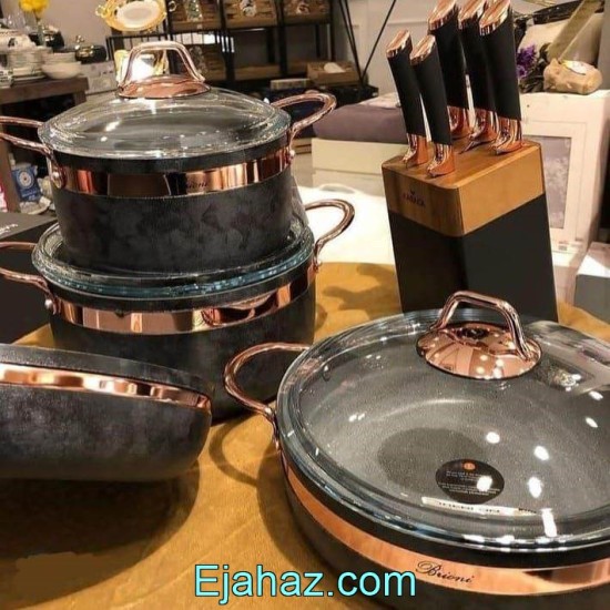 سرویس قابلمه 9 پارچه گرانیتی بریونی طرح چرم طوسی مسی