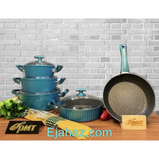 سرویس قابلمه گرانیتی پی ام تی مدل السا 9 پارچه سبز کله غازی سرویس قابلمه گرانیتی پی ام تی مدل السا 9 پارچه سبز کله غازی