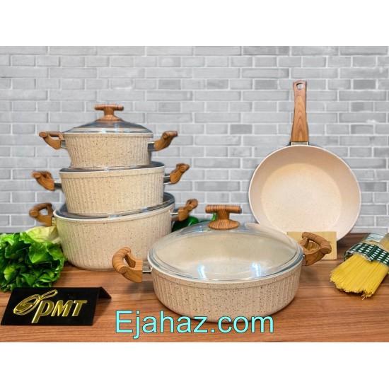 سرویس قابلمه گرانیتی پی ام تی مدل السا 9 پارچه کرم سرویس قابلمه گرانیتی پی ام تی مدل السا 9 پارچه کرم