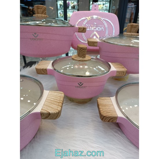 سرویس قابلمه گرانیتی وگاتی 12 پارچه صورتی سرویس قابلمه گرانیتی وگاتی 12 پارچه صورتی