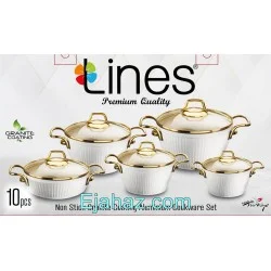 سرویس قابلمه گرانیتی لاینز 10 پارچه سفید طلایی