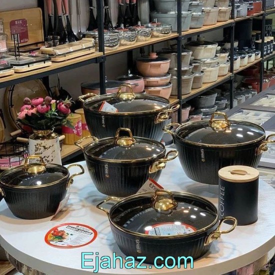 سرویس قابلمه گرانیتی لاینز 10 پارچه مشکی طلایی سرویس قابلمه گرانیتی لاینز 10 پارچه مشکی طلایی