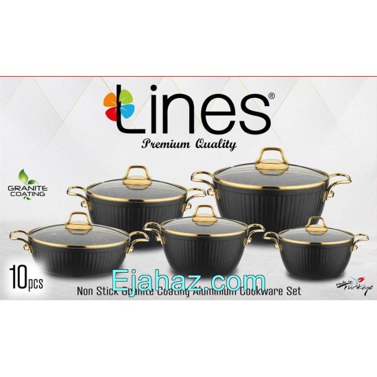 سرویس قابلمه گرانیتی لاینز 10 پارچه مشکی طلایی سرویس قابلمه گرانیتی لاینز 10 پارچه مشکی طلایی