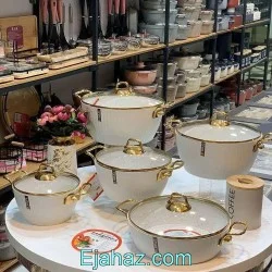 سرویس قابلمه گرانیتی لاینز 10 پارچه سفید طلایی