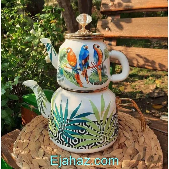کتری قوری لعابی DUFY ترکیه طرح طوطی