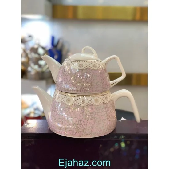کتری قوری چینی صورتی طوسی