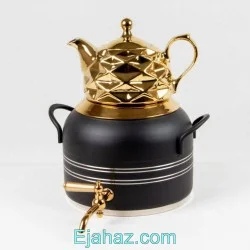 کتری قوری استیل بدنه رنگی مشکی طلایی