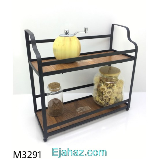 استند فلزی دو طبقه مستطیل کف چوبی دسته بغل مدل پالرمو استند فلزی دو طبقه مستطیل کف چوبی دسته بغل مدل پالرمو