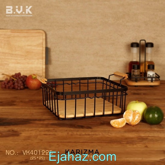 سبد چوبی فلزی بی وی کی مربع بزرگ 441225 سبد چوبی فلزی بی وی کی مربع بزرگ 441225
