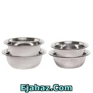 آبکش و لگن استیل یونیک 4 پارچه سایز 22 و 26