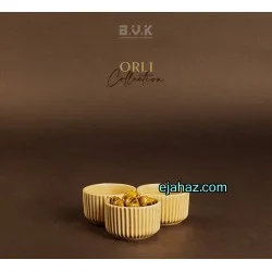 پیاله ترشی سرامیکی بی وی کی شیاردار کرم گرانیتی 3 عددی