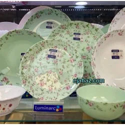 سرویس لومینارک دیوالی سبز 26 پارچه فرانسه طرح صورتی سبز