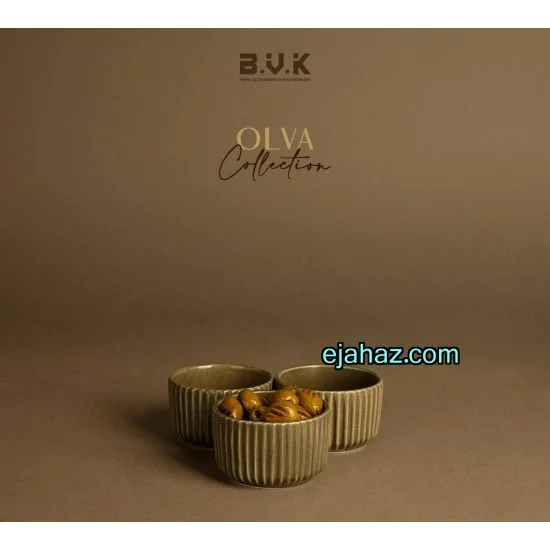 پیاله ترشی سرامیکی بی وی کی شیاردار سبز زیتونی گرانیتی 3 عددی