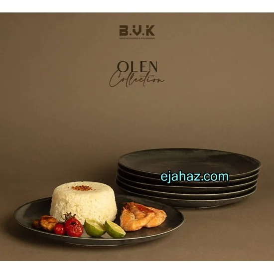 بشقاب سرامیکی پلوخوری استون ور بی وی کی مشکی بافت دار 6 عددی