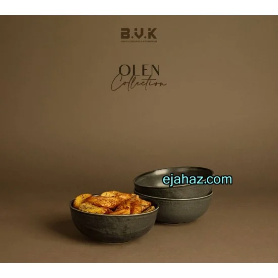 پیاله سرامیکی استون ور بی وی کی مشکی بافت دار 3 عددی