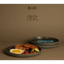 بشقاب سرامیکی بی وی کی شیاردار پلوخوری مشکی بافت دار 3 عددی