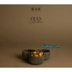 پیاله ترشی سرامیکی بی وی کی شیاردار مشکی بافت دار 3 عددی