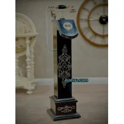 تلفن چوبی ایستاده 4 ضلعی طرح دار مشکی