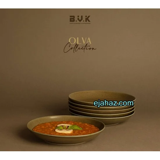 بشقاب سرامیکی خورش خوری استون ور بی وی کی سبز زیتونی گرانیتی 6 عددی