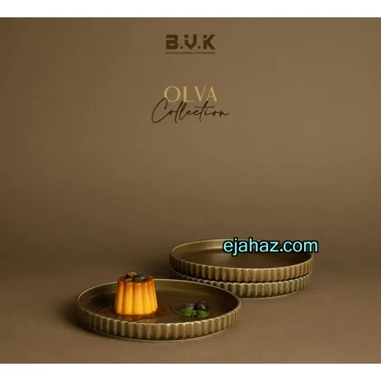 پیش دستی سرامیکی بی وی کی شیاردار سبز زیتونی گرانیتی 3 عددی