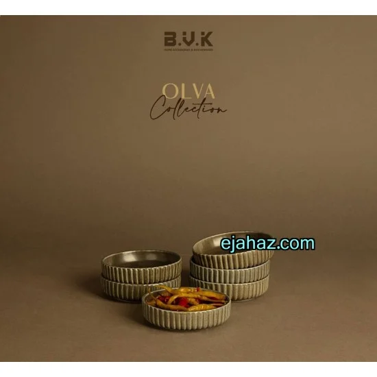 پیاله سرامیکی بی وی کی تخت شیاردار سبز زیتونی گرانیتی 6 عددی