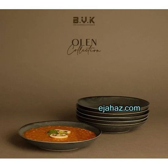 بشقاب سرامیکی خورش خوری استون ور بی وی کی مشکی بافت دار 6 عددی