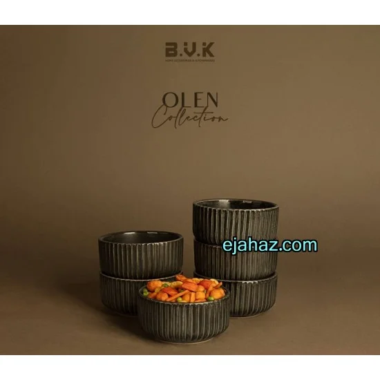 پیاله سرامیکی بی وی کی شیاردار مشکی بافت دار 6 عددی