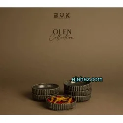 پیاله سرامیکی بی وی کی تخت شیاردار مشکی بافت دار 6 عددی