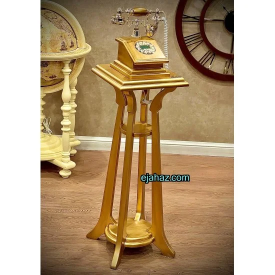 تلفن چوبی ایستاده 4 پایه طلایی کلاسیک