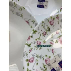 سرویس لومینارک دیوالی سفید 26 پارچه فرانسه طرح صورتی سبز