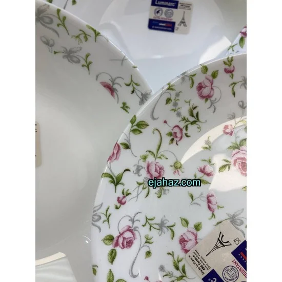 سرویس لومینارک دیوالی سفید 26 پارچه فرانسه طرح صورتی سبز