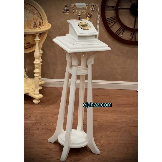 تلفن چوبی ایستاده 4 پایه سفید مدرن