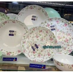 سرویس لومینارک دیوالی سفید 26 پارچه فرانسه طرح صورتی سبز