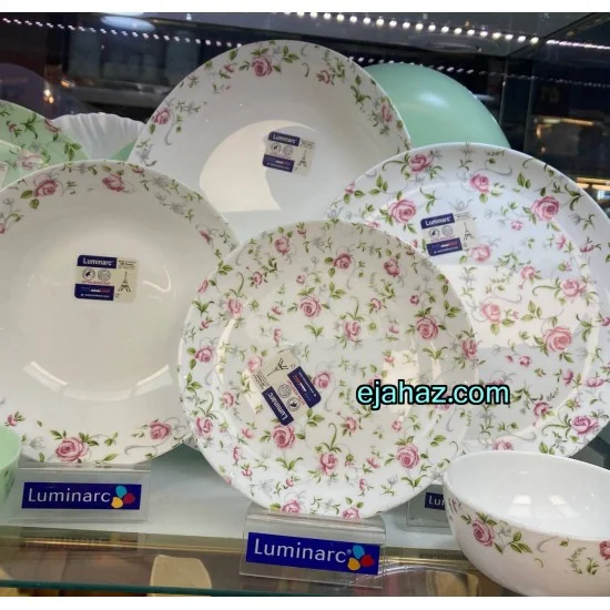 سرویس لومینارک دیوالی سفید 26 پارچه فرانسه طرح صورتی سبز