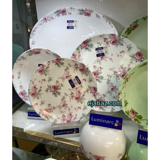 سرویس لومینارک دیوالی سفید 26 پارچه فرانسه طرح صورتی طوسی