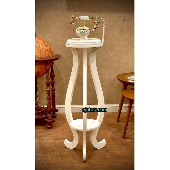 تلفن چوبی ایستاده سه پایه منحنی سفید