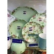 سرویس لومینارک دیوالی سبز 26 پارچه فرانسه گل صورتی سبز