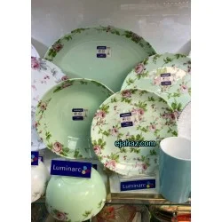 سرویس لومینارک دیوالی سبز 26 پارچه فرانسه گل صورتی سبز