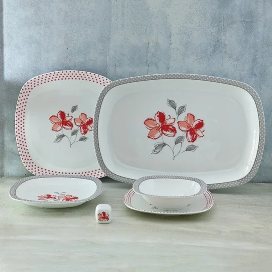 سرویس چینی زرین والنسیا قرمز 6 نفره 27 پارچه کواترو درجه عالی